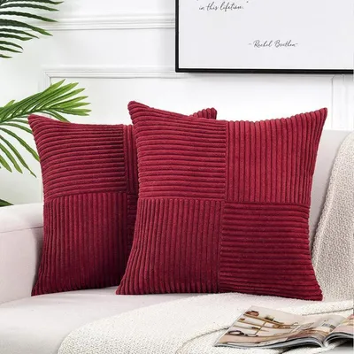 Produktbild von Kissenbezüge 2er Set Kordsamt Weinrot 60x60 cm Weich Dekokissenhülle