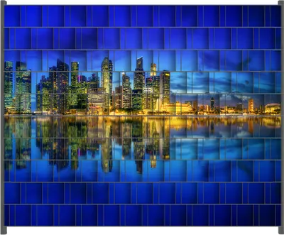 Produktbild von Wallario Zaunsichtschutz mit Motiv Skyline von Singapur in der Abenddämmerung für Ein- und Doppelstabmatten Zäune in der Größe 250 x 200 cm