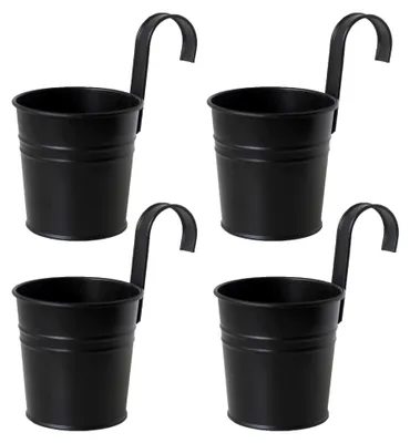Produktbild von 4 Stücke Hängender Blumentopf, Hängender Blumentopf mit Drainage Loch, Hängetopf Metall Blumentopf, Metall-Blumentopf mit Abnehmbar Haken, Balkone und Gärten Dekorieren (Schwarz, Mini)