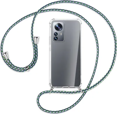 Produktbild von Handykette Backcover-Schutzhülle mit Band (Metall silberfarben) für Xiaomi 12 Pro - grün/blau/weiß