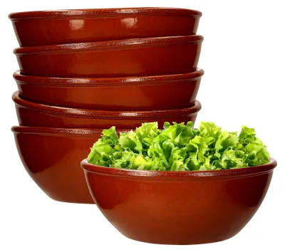 Produktbild von Servierschale aus Tonware im 6er Set, Ø 16 cm, Größe M, Mediterran, glasiert, handgefertigt, antik/vintage, Mittelalter, Wikinger