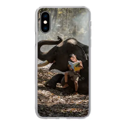 Produktbild von MuchoWow® Handyhülle Schutzhülle Hülle für iPhone X Elefant - Junge - Buch - Wald - Tiere - Natur Silikon Softcase Handy Hülle - Handyhülle