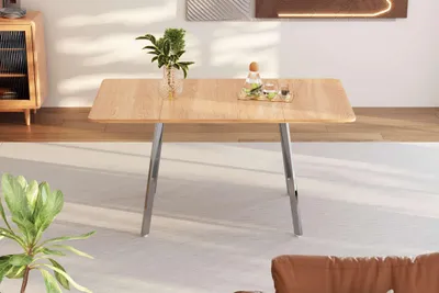 Produktbild von Esstisch Minimalistischer Tisch silber verschromt Beine für 4-6 Personen (140 cm x 80 cm), Freizeittisch Küchentisch hochfeste Legierungsstütze