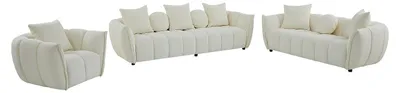 Produktbild von 4-Sitzer-Sofa, 3-Sitzer-Sofa und ein Drehsessel aus beigem strukturiertem Stoff GONOLON