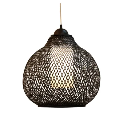 Obrázok produktu pre Fine Asianliving Bambusové závesné svietidlo Závesné svietidlo čierne Ručná výroba - Robinson D41xH35cm Závesné svietidlo Osvetlenie Bambusové tienidlo Tkané svietidlo Osvetlenie Rotan