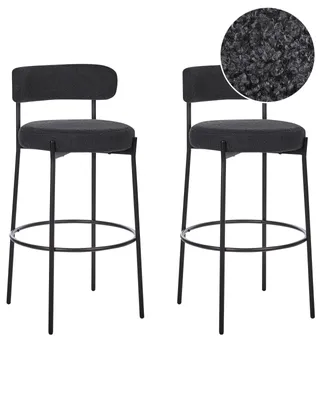 Produktbild von BELIANI Barstuhl 2er Set Schwarz Bouclé-Bezug und Metall mit Lehne Fußstützen Modernes Design Sitzmöbel Wohnzommer Küche Bar Wohnküche Ausstattung
