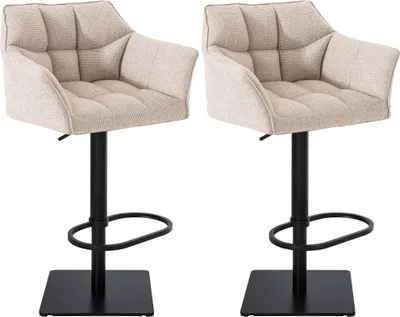 Produktbild von CLP 2er Set Barhocker Damaso Stoffbezug drehbar und höhenverstellbar bis 240 kg elfenbein Gestell Farbe schwarz