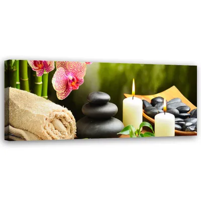 Produktbild von Leinwandbild Zen-Steineblumen 90x30 Feeby Grün bild für die wand bereit zum aufhängen