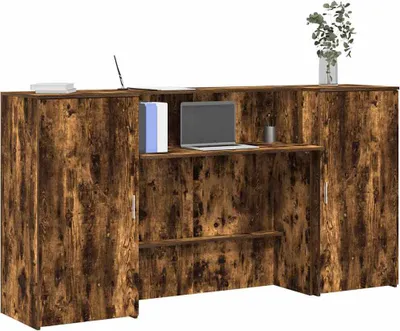 Produktbild von "2026 Promotion" Empfangstheke Räuchereiche 200x50x103,5 cm Holzwerkstoff - Schreibtische CC17883