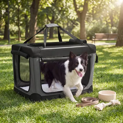 Produktbild von FEANDREA Faltbare Hundebox für Auto, Transportbox aus Oxford, 84 x 58 x 58 cm, Schwarz