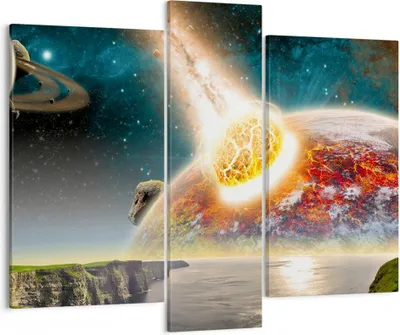 Produktbild von Bild auf Leinwand - Leinwandbild - Raum Erde Planet Komet - 95x80cm - Wand Bild - Wanddeko - Leinwanddruck - Bilder - Kunstdruck - Wanddekoration - Leinwand bilder - Wandkunst - CB95x80-2318