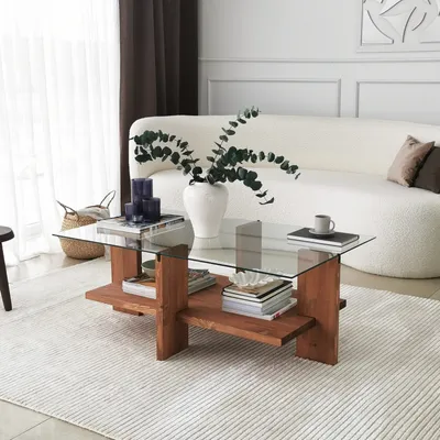 Image de Skye Decor, Babylon, tables basses, bois, verre, 105 x 40 x 60 cm