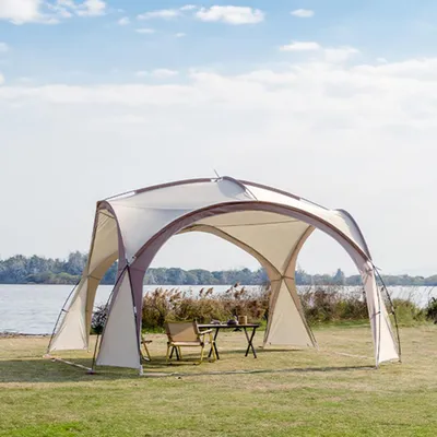 Zdjęcie produktu dla Duży namiot turystyczny i outdoorowy z ochroną przeciwsłoneczną 420 x 420 x 230 cm | Wodoodporny, wiatroszczelny, składany, lekki, na kemping, plażę, wędrówki, dla rodziny, kolor khaki
