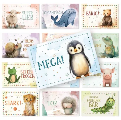 Produktbild von 38 Affirmationskarten für Kinder - bunte Tiere - Belohnungssystem für Kinder