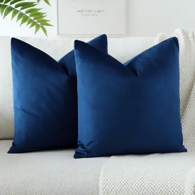 Zdjęcie produktu dla Zestaw 2 poszewek na poduszki z aksamitu, 40x40 cm, ciemnoniebieskie