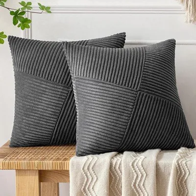 Produktbild von Famanu Kissenhüllen Set aus weichem Ribvelours in stilvollem Grau - 2er Set