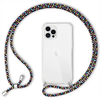 Produktbild von NALIA Handy Hülle mit Kette für iPhone 12 Pro Max, Hard Case Kordel Cover Bumper Schwarz Bunt
