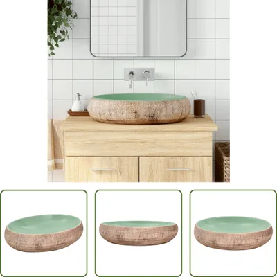 Produktbild von The Living Store Aufsatzwaschbecken Grün und Braun Oval 59x40x15 cm Keramik