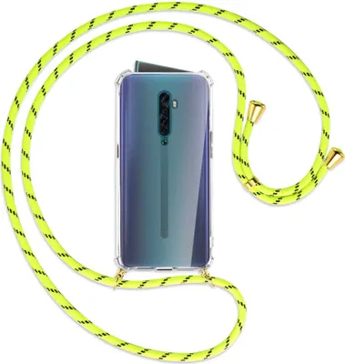 Produktbild von Handykette Backcover-Schutzhülle mit Band (Metall goldfarben) für Oppo Reno2 - neongelb