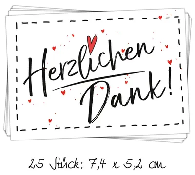 Produktbild von 25 kleine HERZLICHEN DANK Herz rot Aufkleber Sticker Etiketten 7 x 5 cm als Dankeschön