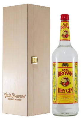 Produktbild von Earl Brown Dry Gin mit Geschenk-Holzkiste