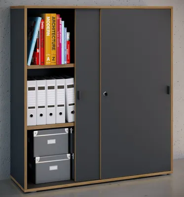 Produktbild von VCM Büroschrank mit 3 Fächern | moderner Aktenschrank mit Schiebetüren | Maße ca. H. 110 x B. 100 x T. 37 cm– Salia 3-Fach