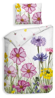 Produktbild von Heckettlane Campo Bettbezug - 155x220 cm – Baumwoll-Satin – Hochwertige Bettwäsche mit motiv – Weich - Atmungsaktiv und Hautfreundlich – inkl. 80x80 cm Kissenbezug – Weiß