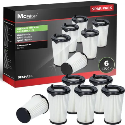 Obrázek produktu pro McFilter I, sada 6 filtrů, kompatibilní s vysavači AEG CX7 a QX8, MX7-7000. Náhrada za HEPA filtr AEF150 pro akumulátorové vysavače Ergorapido CX7 Animal X, Flexibility Animal X Power CX7-2-45an, CX7-2-i360, CX7-2-s360
