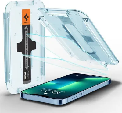 A screen protector application kit and an iPhone are shown.
