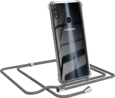 Produktbild von EAZY CASE Handykette kompatibel mit Samsung Galaxy A20s, Handyhülle mit Umhängeband, Handykordel, Schutzhülle Clear, Band in Grau