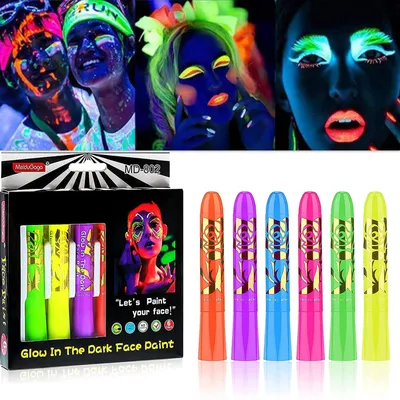 Produktbild von 6 Stš¹ck leuchtende Gesichtsmalstifte, UV-fluoreszierende, waschbare, ungiftige Neon-Gesichts- und K?rpermalstifte fš¹r Halloween-Karneval