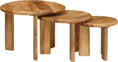 Produktbild von Nesting-Couchtische 3 stk. Braun Ø 54 x 40 cm Massivholz Mango