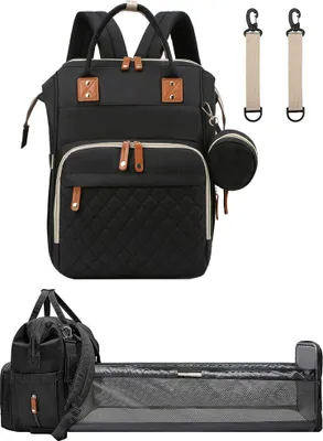 Obrázek produktu pro ASKSA Přebalovací taška batoh Přenosná cestovní přebalovací taška se skládací postýlkou Baby Cot Backpack , černá