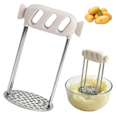 Produktbild von Kartoffelstampfer - Edelstahl mit ergonomischem PP-Griff - Für Kartoffelpüree, Gemüse und Obst - Weiß