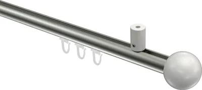Produktbild von Interdeco Innenlaufstange / Gardinenstange mit Innenlauf Edelstahl-Optik / Weiß, Typ Sonius Luino (Kugel) Deckenmontage, 20 mm Ø 1-läufig, 140 cm