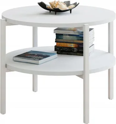 Zdjęcie produktu dla Stolik kawowy okrągły loft z półką 55x55x46 cm metalowy biały
