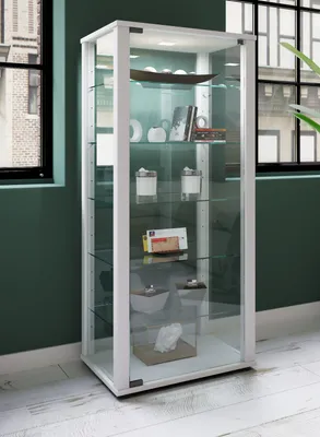 Produktbild von VCM Glasvitrine stehend | Vitrine Glas mit ESG-Sicherheitsglas | Maße ca. H. 115 x B. 50 x T. 38 cm | Standvitrine Glas | Modern und platzsparend | Glas Vitrinenschrank – Kavisa L