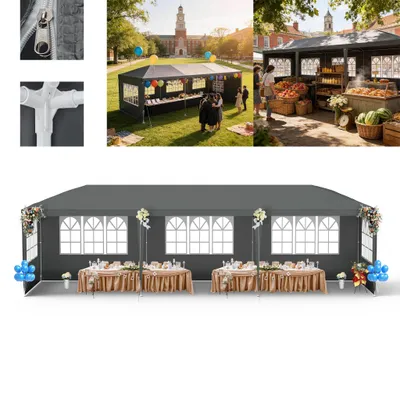 Produktbild von LZQ 3x9m Garten Partyzelt Pavillon Gartenzelt Festzelt UV-Schutz Gartenpavillon Bierzelt mit 8 Abnehmbaren Seitenwänden für Garten Party Hochzeit, Anthrazit