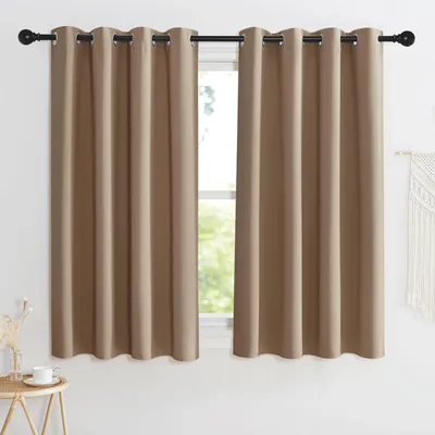 Produktbild von Fenster Gardinen mit Ösen, kurz, 2er Set, blickdicht, 145 x 140 cm, Cappuccino