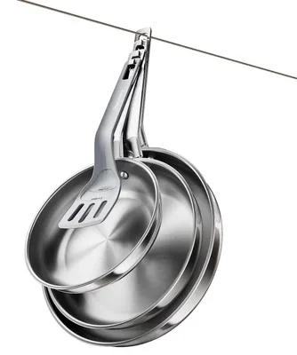 Image de Ensemble de poêles en acier inoxydable, 4 pièces, 20/24/28 cm, compatible induction, non revêtues, empilables