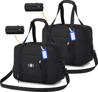 Immagine prodotto di Borsa da viaggio pieghevole per bagaglio a mano - Impermeabile - 2 pezzi - Nero - Nylon - 40x30x20