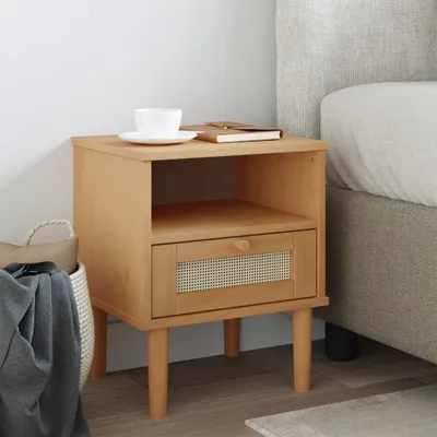 Produktbild von Nachttisch SENJA Rattan-Look Braun 40x35x48cm Massivholz Kiefer 358010