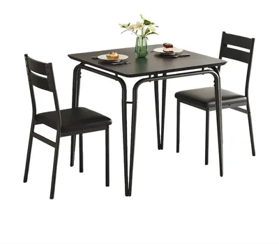 Produktbild von Essgruppe für 2 Personen – Quadratischer Esstisch mit 2 Stühlen – Platzsparend für kleine Räume & Apartments – Rustikal Braun / Schwarz