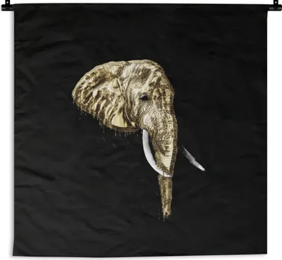 Produktbild von MuchoWow® Wandteppich Wandbehang Elefant - Gold - Zähne 150x150 cm Tapisserie Dekoration Wandtuch - Wohnaccessoires - Modernes