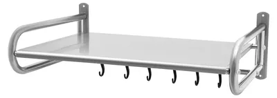 Produktbild von Mikrowellenregal - Wandmontiertes Küchenregal aus Edelstahl - 53 cm Einlegeboden - Tragkraft 30 kg - Mit 6 abnehmbaren Haken - Platzsparend
