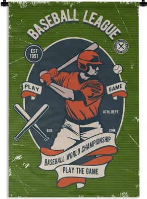 Produktbild von MuchoWow® Wandteppich Wandbehang Baseball - Schläger - Vintage 120x180 cm Tapisserie Dekoration Wandtuch - Schlafzimmer - Dekorationen für das Haus