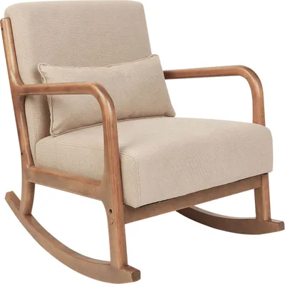 Obrázek produktu pro BELIANI Béžové látkou čalouněné houpací křeslo na dřevěných nohách s područkami a polštářem v retro designu