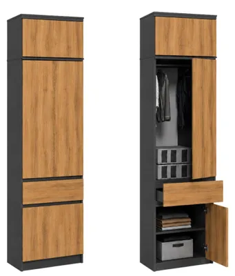 Produktbild von Home Collective Kleiderschrank für Schlafzimmer | 1 Schubladen, variable Innenaufteilung, mit Aufsatz | 50x50,5x180,5 cm | Anthrazit-Eiche