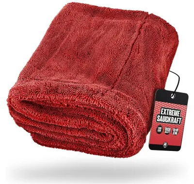 Produktbild von Nuke Guys Gamma Dryer XXL | Ultra saugstarkes Trockentuch 1400 GSM in Rot 50x80cm | Fusselfrei, abgerundete sanfte Fasern, kratzerfrei, extra groß | Premium Mikrofasertuch für Auto Motorrad Fahrrad