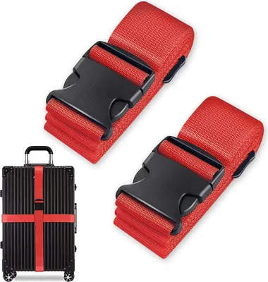 Produktbild von Koffergurt Set, gepäckband, kofferbänder, koffergurte Personalisierte Identifikation Verstellbare Rutschfestes Reisezube (Rot, 2 Stück Set)